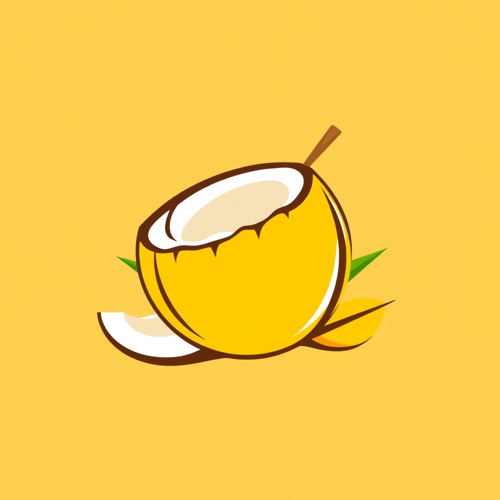 A stylish logo design featuring a coconut, illustrated in the unique and playful Terry Heckler style