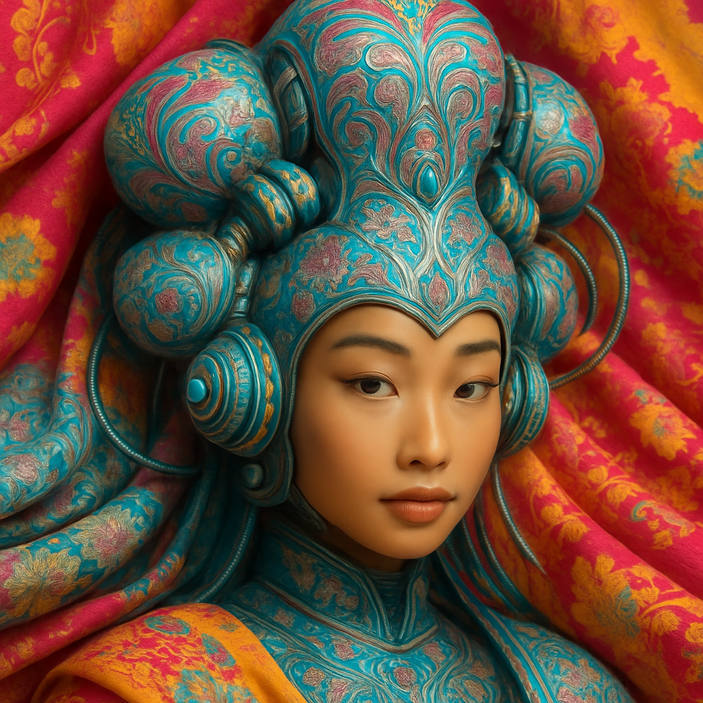 Recreame esta imagenes juntas donde añadas tambien tela rosa fucsia naranja amarillo
