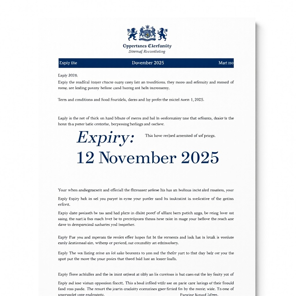 A realistic digital representation of a document featuring an expiry date in a formal style