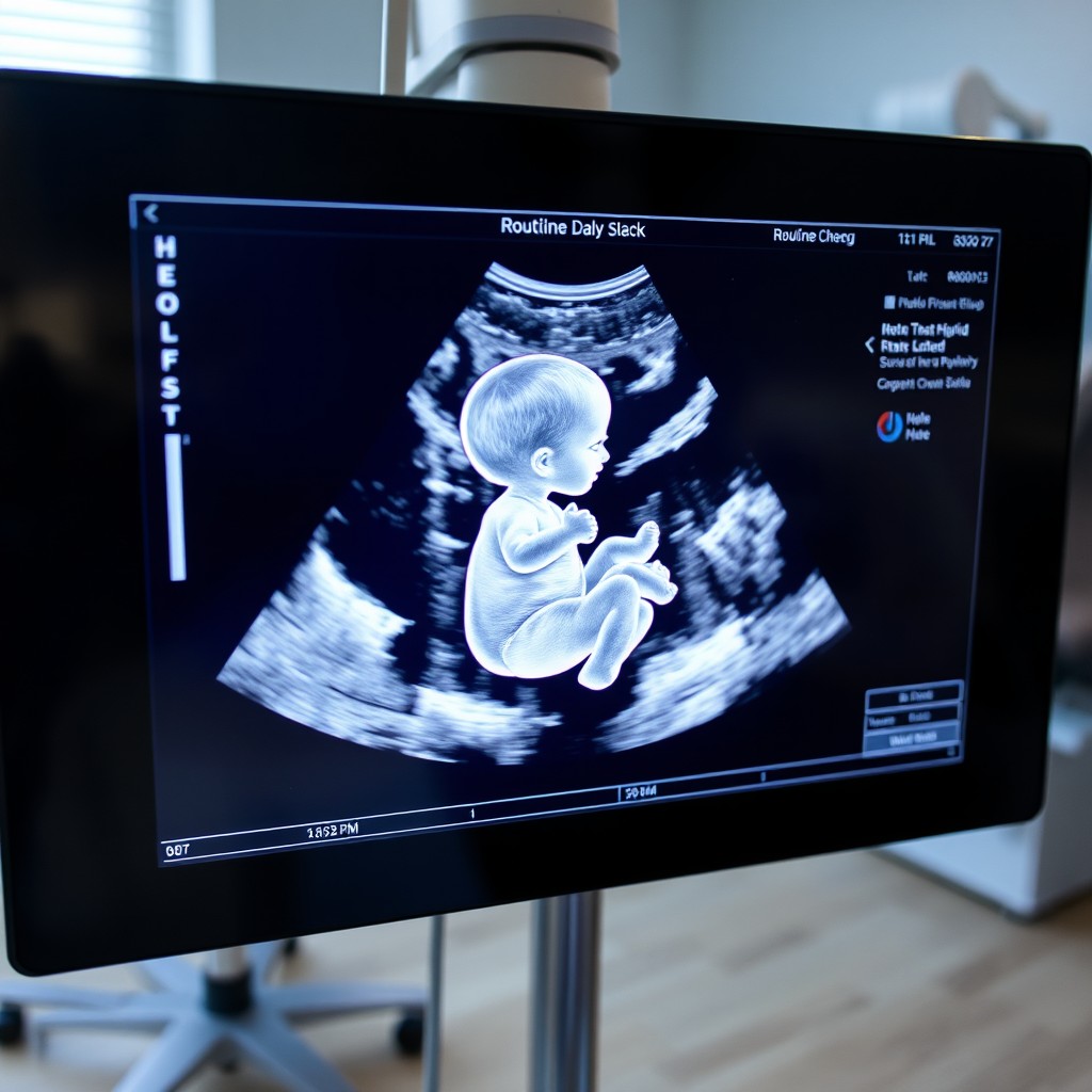 A detailed ultrasound scan image showcasing a healthy baby during a routine check-up