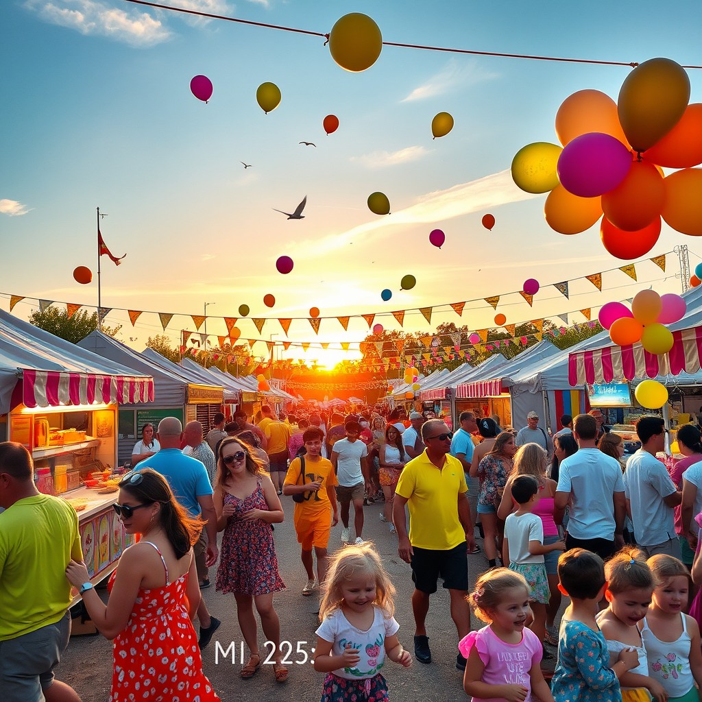 A vibrant summer scene, set in a bustling outdoor festival on May 31, 2025