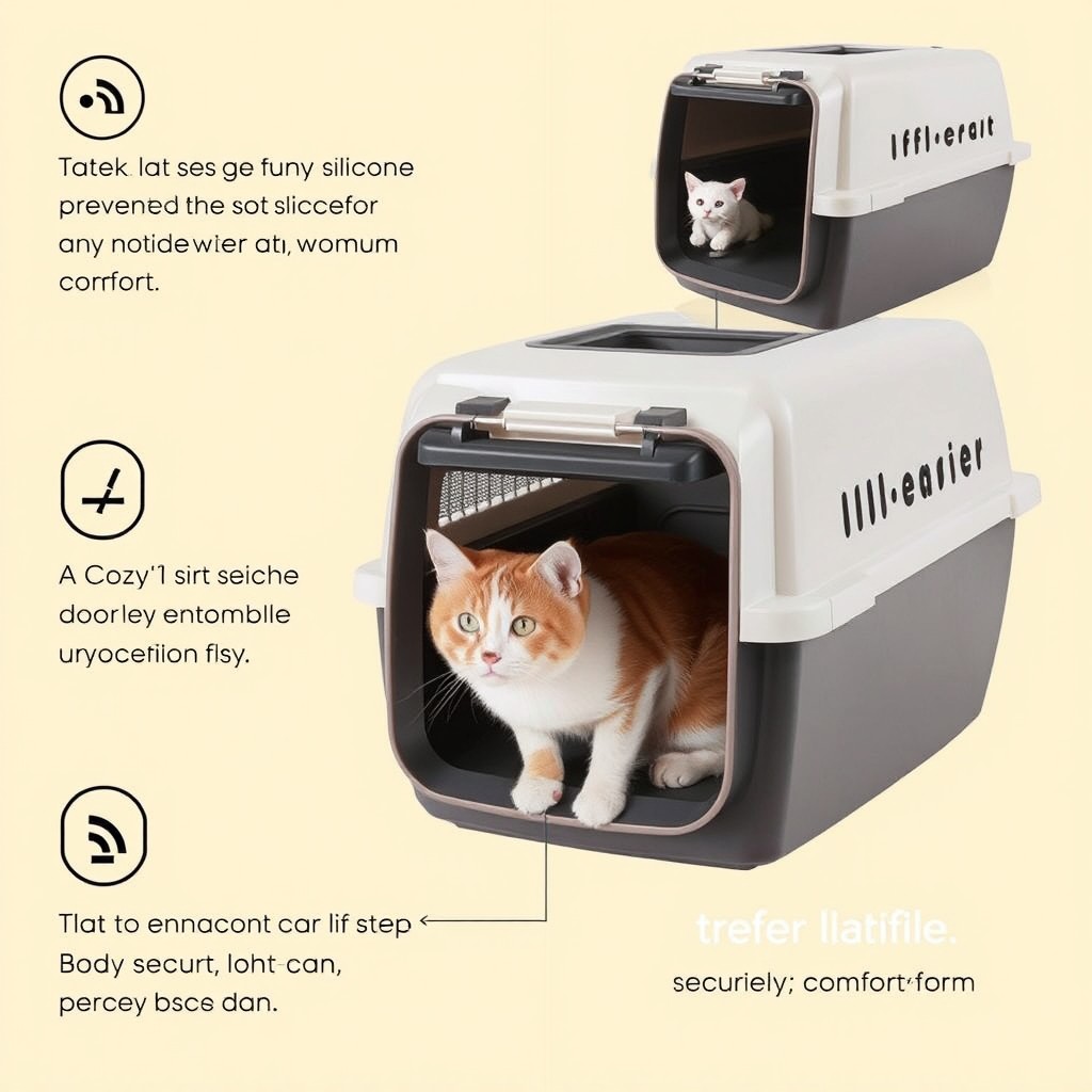 A stylish pet carrier box specifically designed for cats, featuring a sleek, modern plastic exterior and a cozy interior lined with soft silicone for maximum comfort