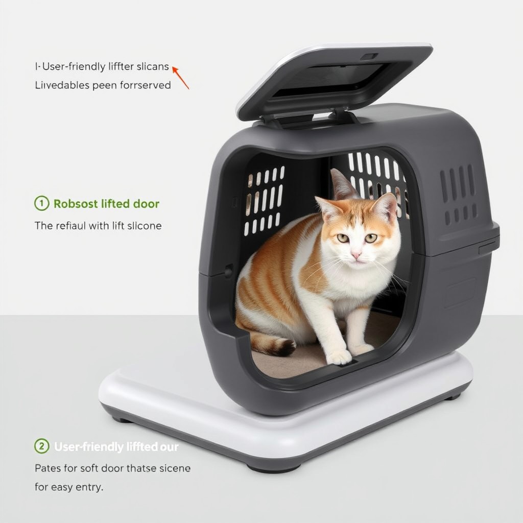 A contemporary pet carrier box designed specifically for cats, showcasing a robust plastic exterior that combines durability with style