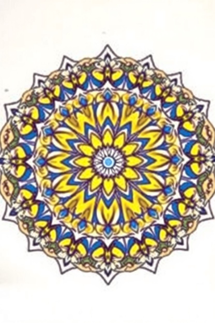 A beautiful, intricate mandala design, combining floral and geometric patterns in a harmonious layout