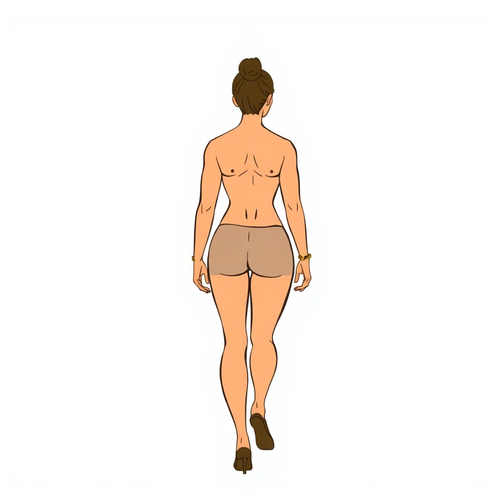 The back view of a strong and muscular mother illustrated in the style of Jon Klassen
