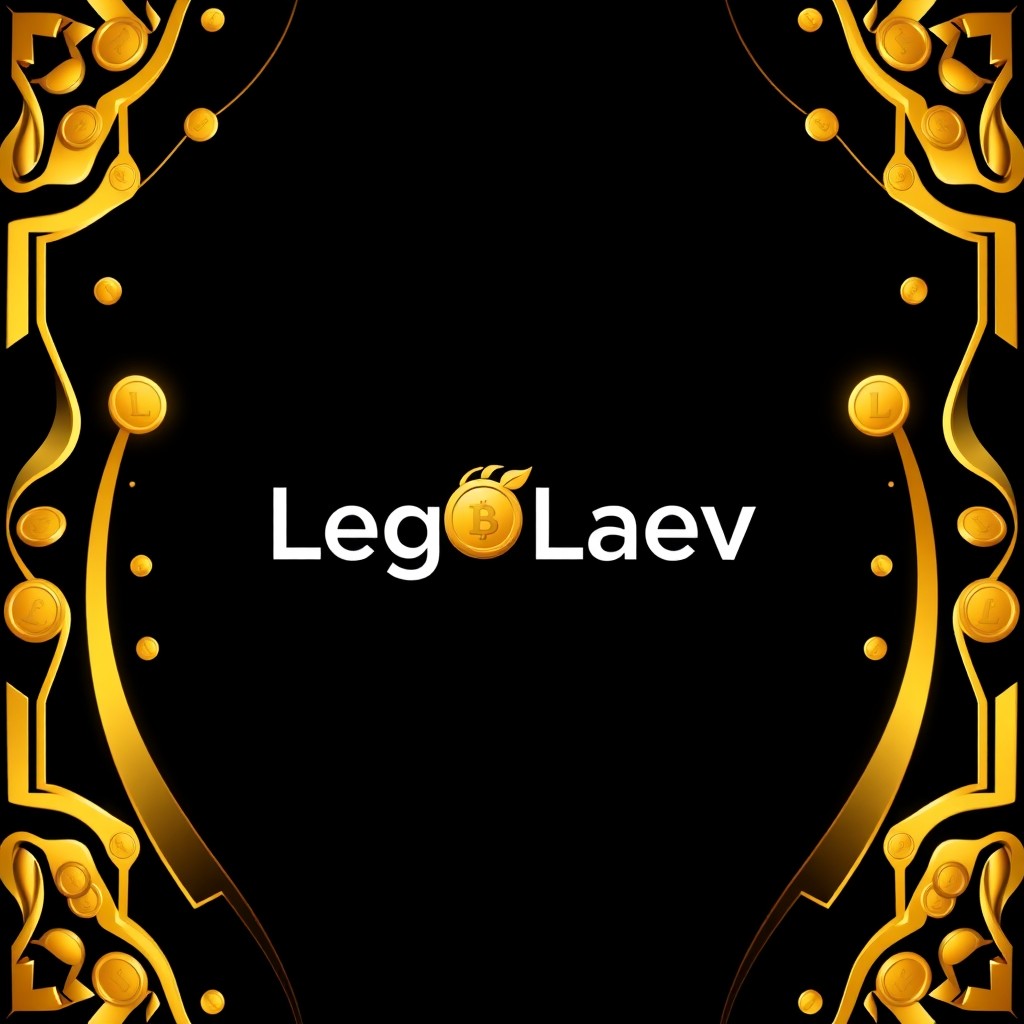 A black Facebook cover image featuring golden edges on all sides, with a large, shiny gold coin in the center, and the "Lego Laev" logo prominently displayed in the middle