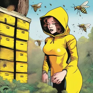 In the comics, the superheroine's secret hideout was located in an apiary filled with buzzing beehives.