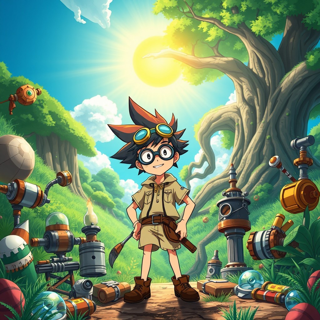 A vibrant, action-packed scene inspired by the anime Dr