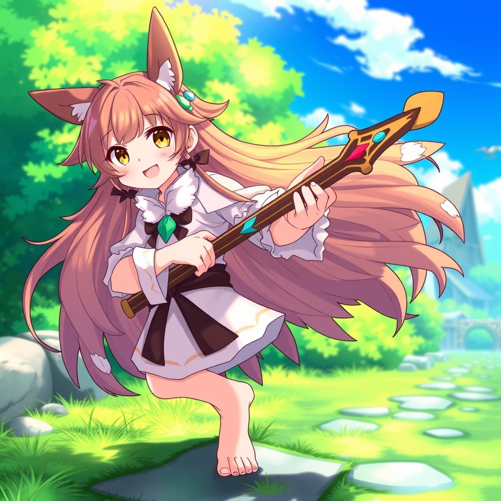A detailed anime illustration of Venti from Genshin Impact, showcasing his charming appearance as an Anemo character, with a playful smile