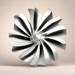 Close-up, realistic image of an impeller (Roue à Aubes) with its distinctive blade design, made of shining metal, against a neutral background.