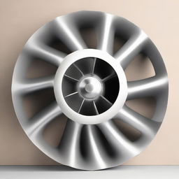 Close-up, realistic image of an impeller (Roue à Aubes) with its distinctive blade design, made of shining metal, against a neutral background.