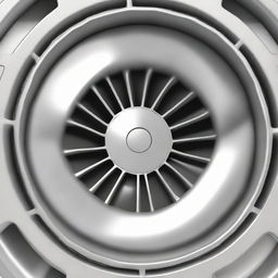 Detailed, realistic image of an impeller or 'Roue à Aubes' of a centrifugal compressor, showing the complex geometry of the blade design made from shining, sturdy metal.