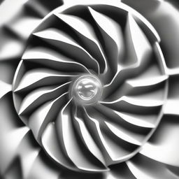 Detailed, realistic image of an impeller or 'Roue à Aubes' of a centrifugal compressor, showing the complex geometry of the blade design made from shining, sturdy metal.