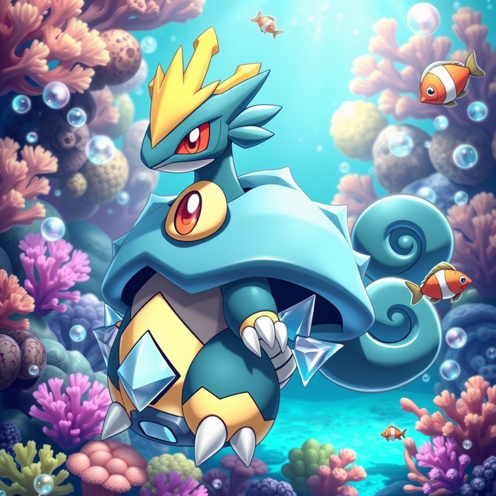 An imaginative hybrid Pokémon that seamlessly combines elements from Empoleon, Cloyster, and Wartortle