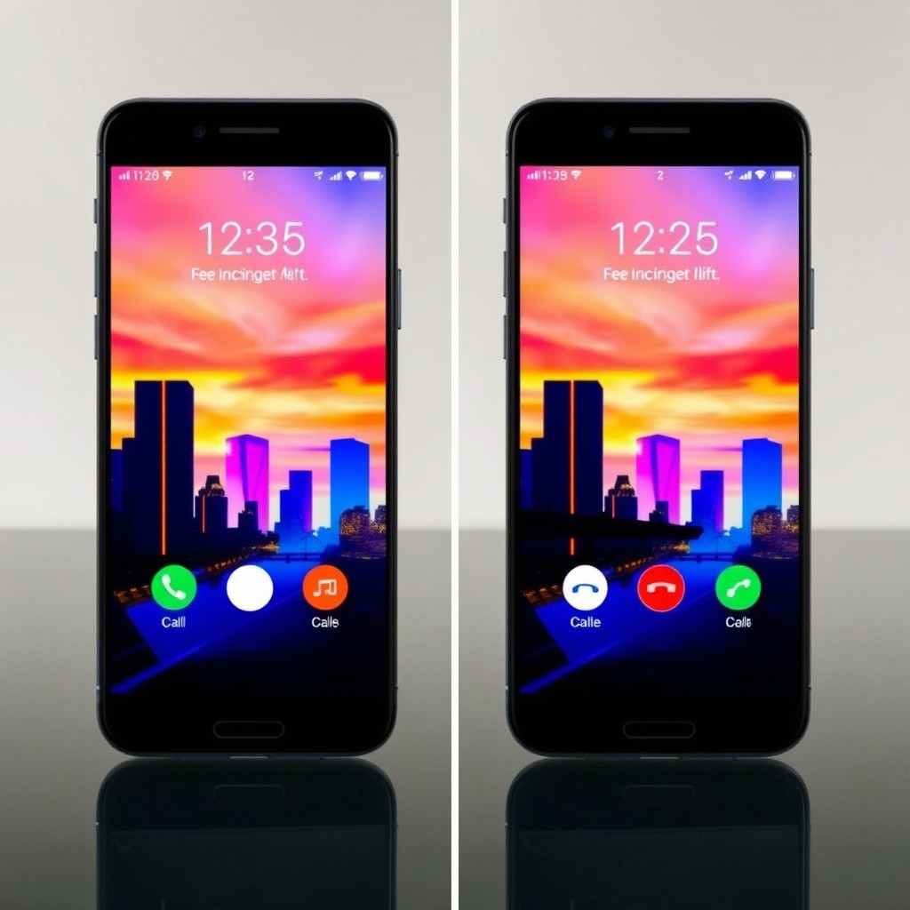A realistic smartphone screen displaying an incoming call interface twice, emphasizing the call alert features