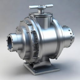 A realistic image of the housing or 'Carter de Compresseur' of a centrifugal compressor, depicted in finely-crafted metal with visible nuts, bolts, and other elements.