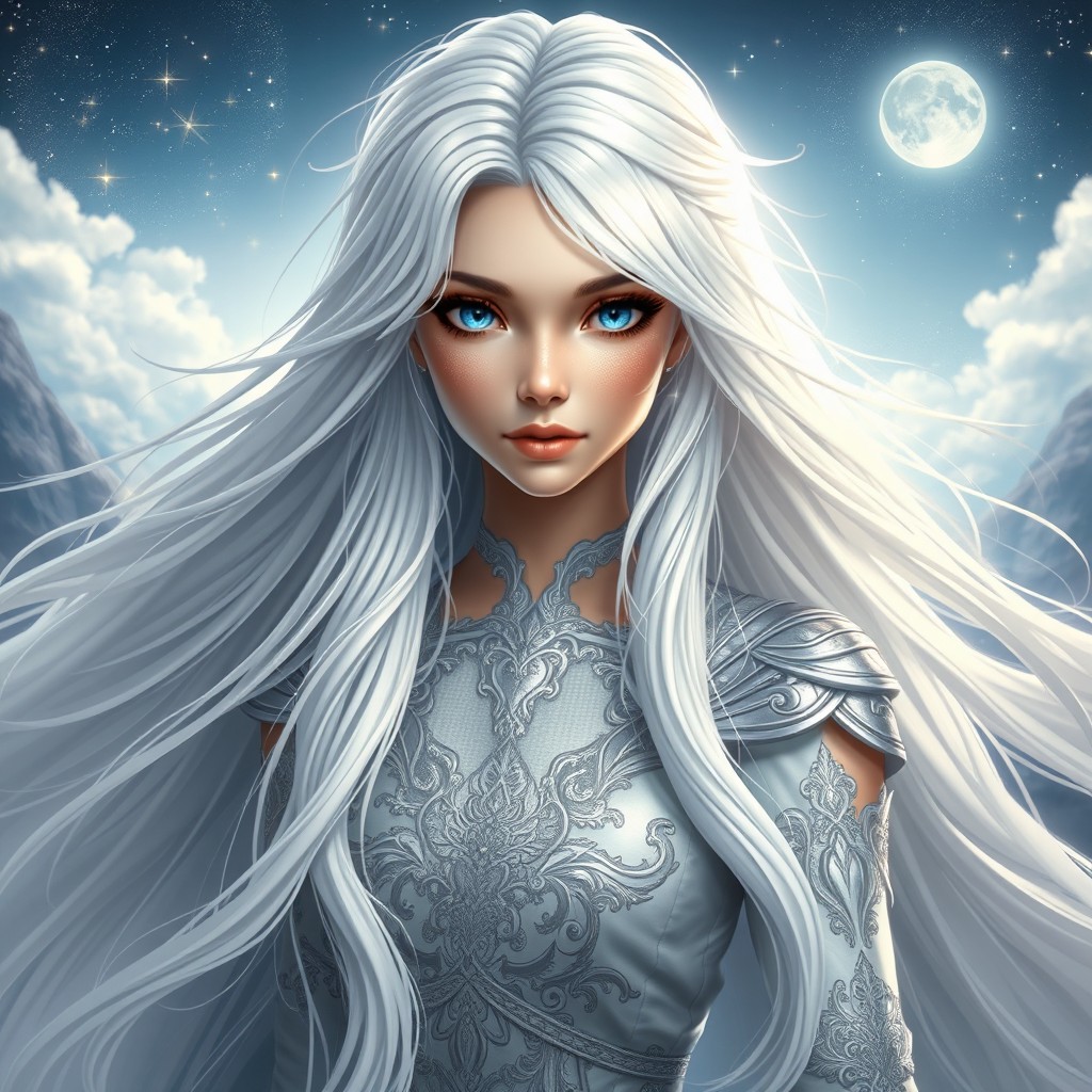 Ethereal Portrait of a Mystical Character with Flowing White Hair