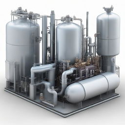 A realistic image of a centrifugal compressor located within a bustling petrochemical industry. Include pipes, tanks, and various industrial equipment in the environment