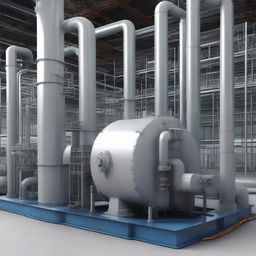 A realistic image of a centrifugal compressor located within a bustling petrochemical industry. Include pipes, tanks, and various industrial equipment in the environment