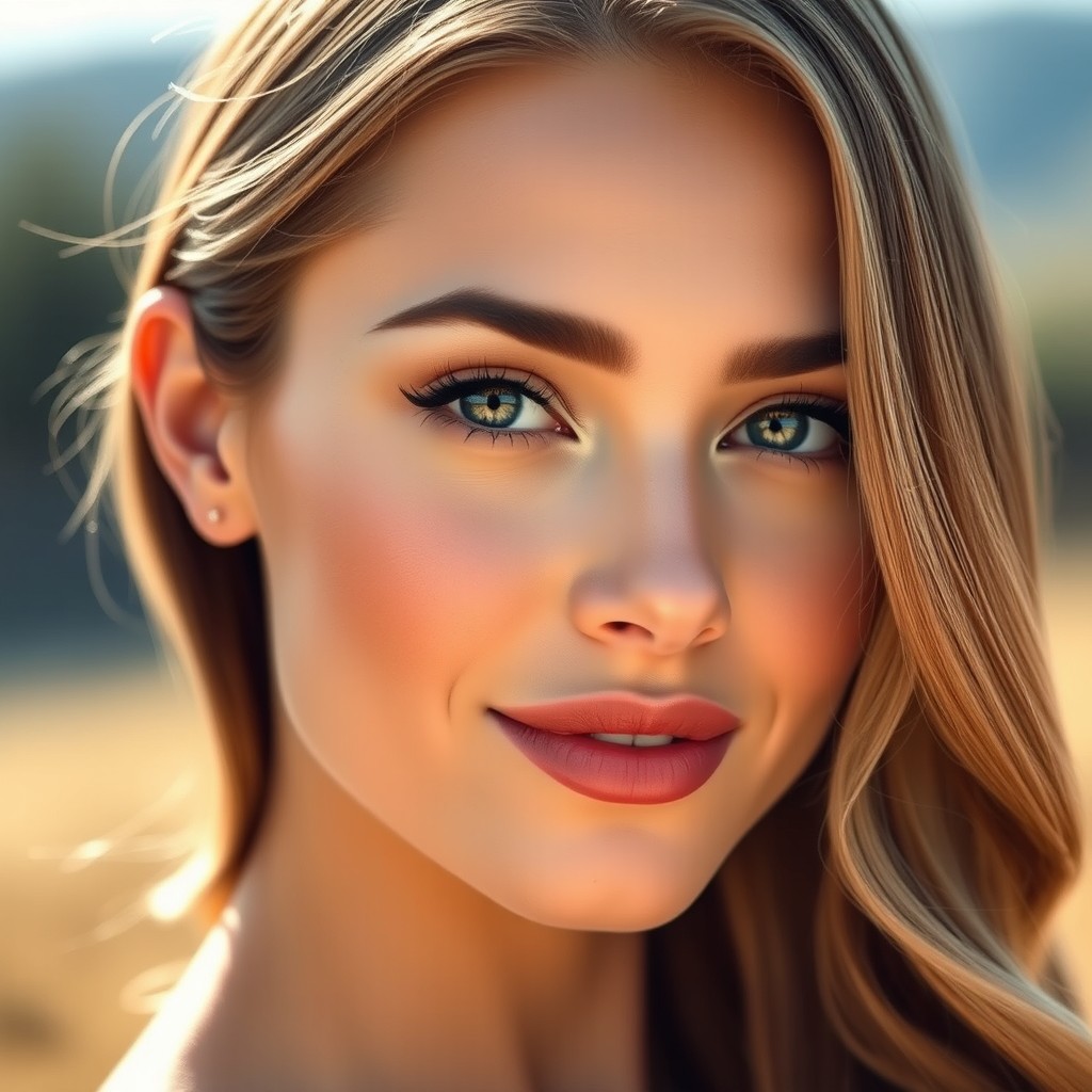 A close-up portrait of an elegant woman with a smooth, radiant complexion, soft glowing skin, and bright, captivating eyes