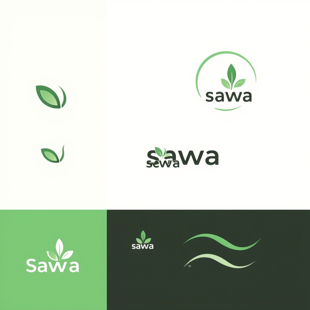 Three distinct logo sketches for an eco-friendly store named 'Sawa'