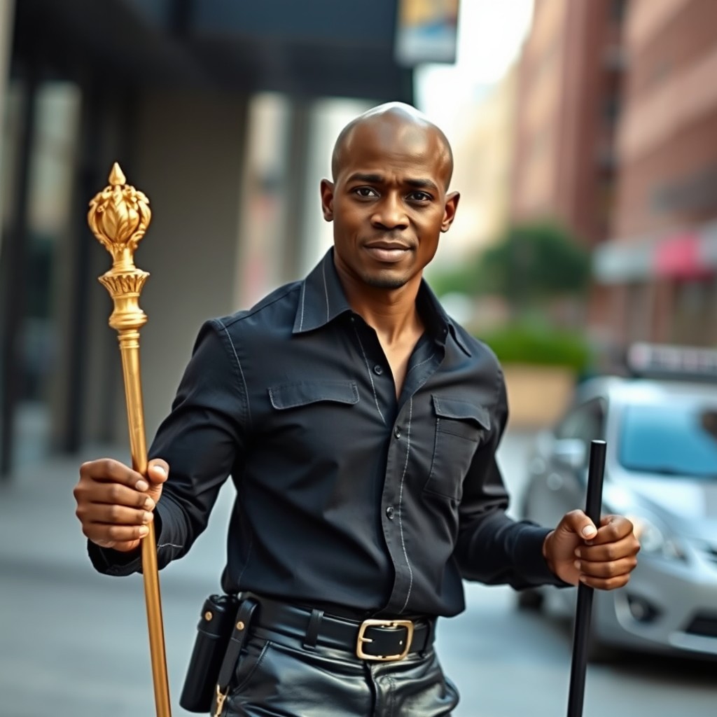A small but commanding bald Creole boss figure with a bronzed complexion