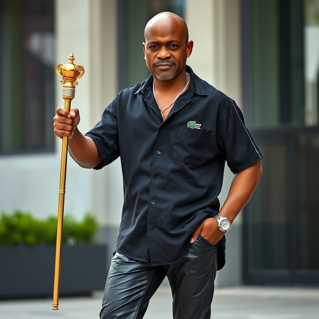 A small, authoritative bald Creole boss with a bronzed complexion, radiating confidence