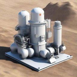 A realistic image of a centrifugal compressor as used in an oil drilling site. Surround it with drilling equipment, machinery, and the rough natural landscape of the oil field.