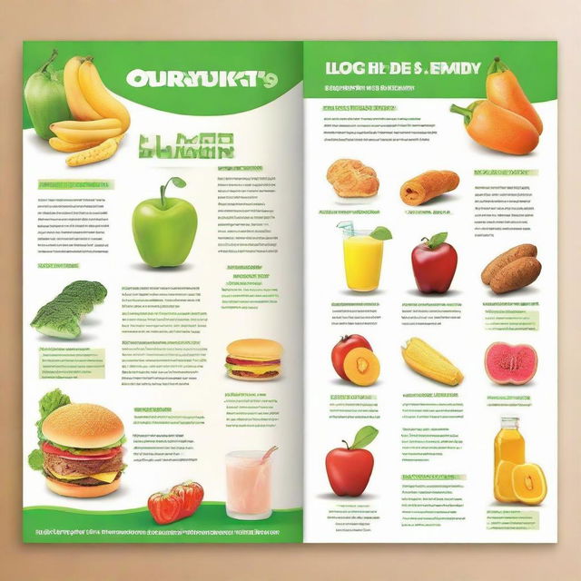 Design a comparative brochure contrasting healthy food items like vegetables, fruits, and lean proteins, against unhealthy food items like junk food, sugary drinks, and processed foods.