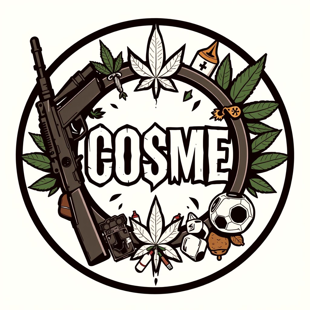 A striking and aggressive design featuring the letters 'COSME' prominently displayed inside a circular frame