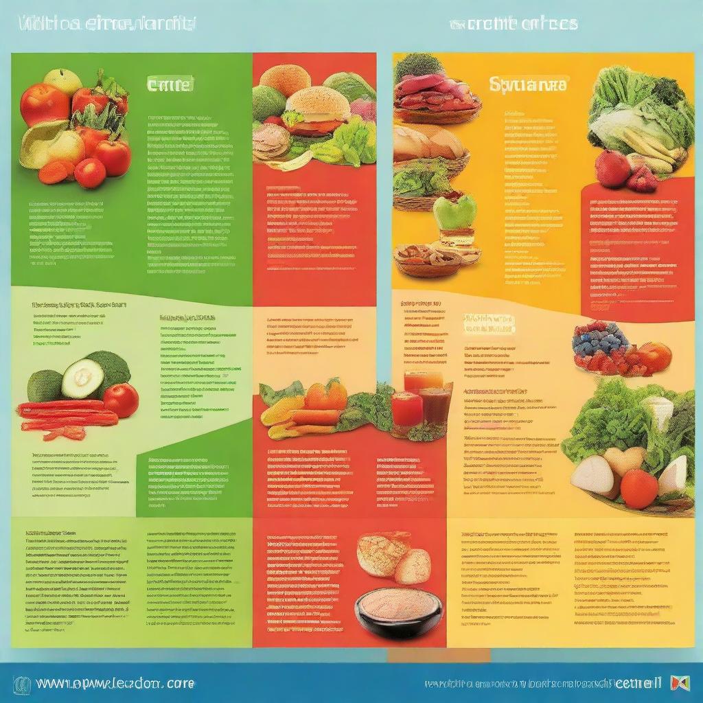 Design a comparative brochure contrasting healthy food items like vegetables, fruits, and lean proteins, against unhealthy food items like junk food, sugary drinks, and processed foods.