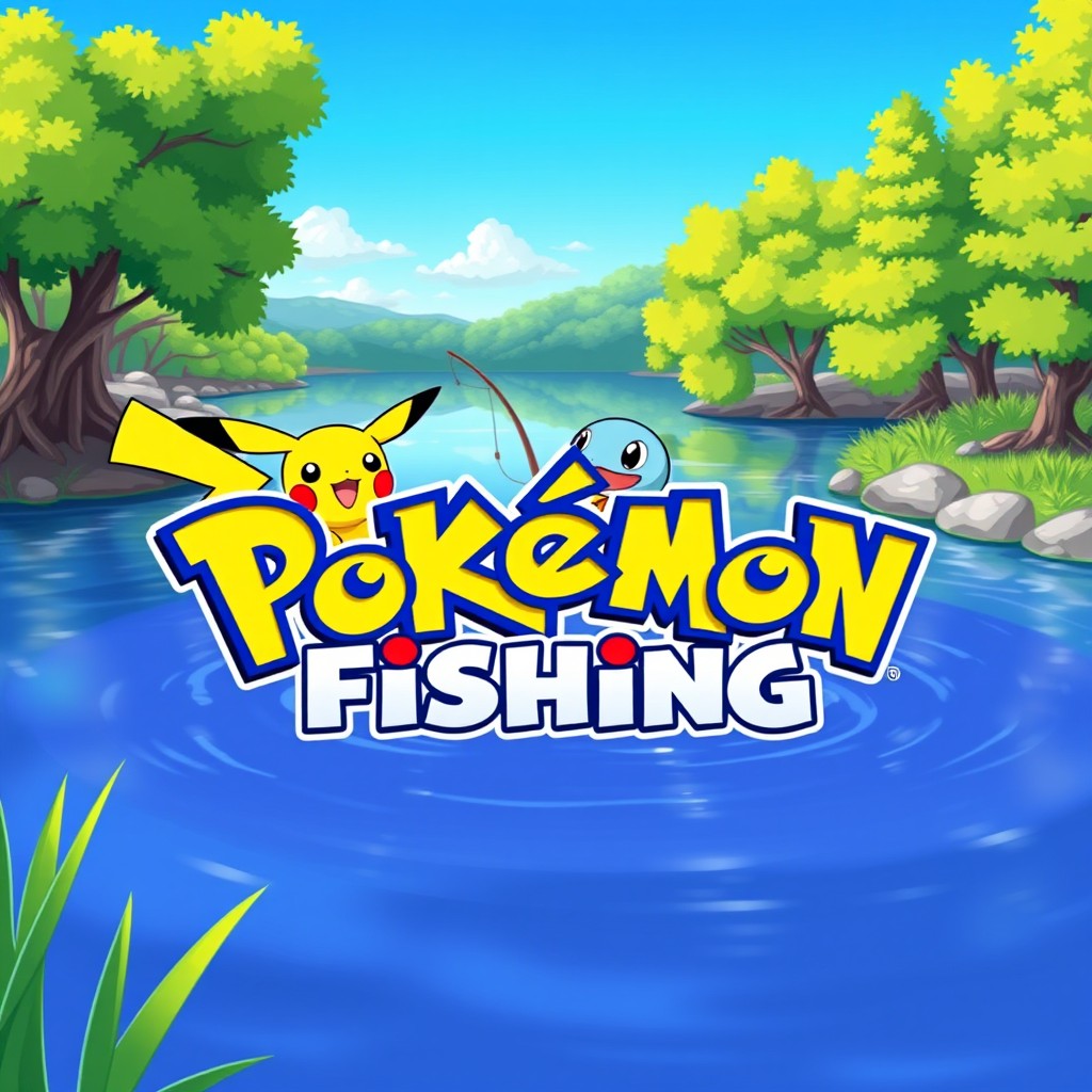 A vibrant and playful profile photo for a YouTube channel titled 'Pokemon Fishing'
