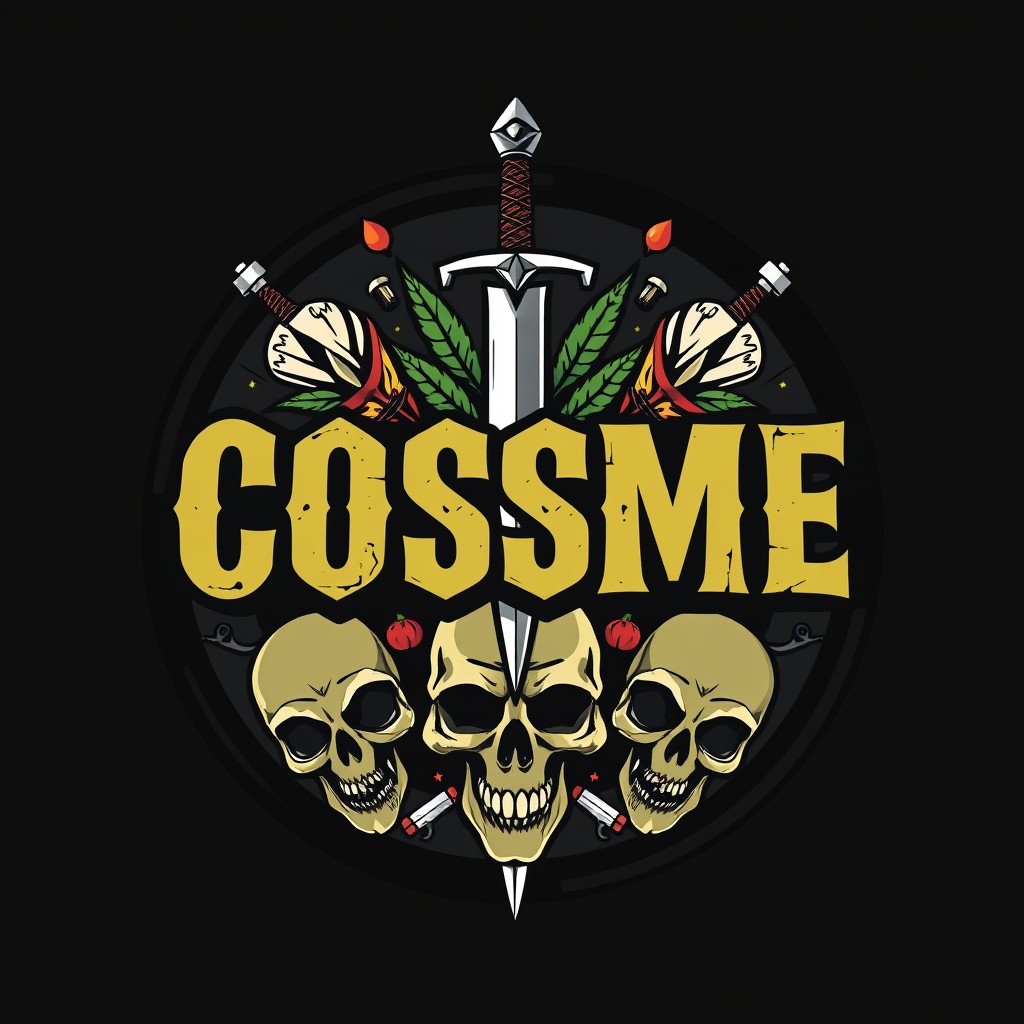 A fierce and dynamic design featuring the letters 'COSME' boldly displayed within a circular frame