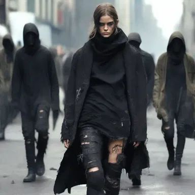 The apocalyptic fashion trend of dark, distressed clothing reflects a rebellious attitude and a sense of impending doom.