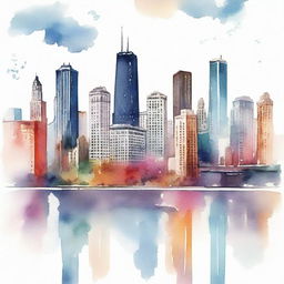 Design an engaging ad campaign for 'Chicago Watercolor', showcasing a captivating landscape watercolor depicting the mesmerizing skyline and urban beauty of Chicago in a unique watercolor style, available in digital download format, tailored to art lovers.