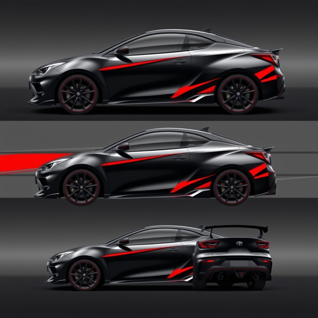 A striking full-body graphic design concept for a Toyota Agya, styled to resemble a sleek sports car