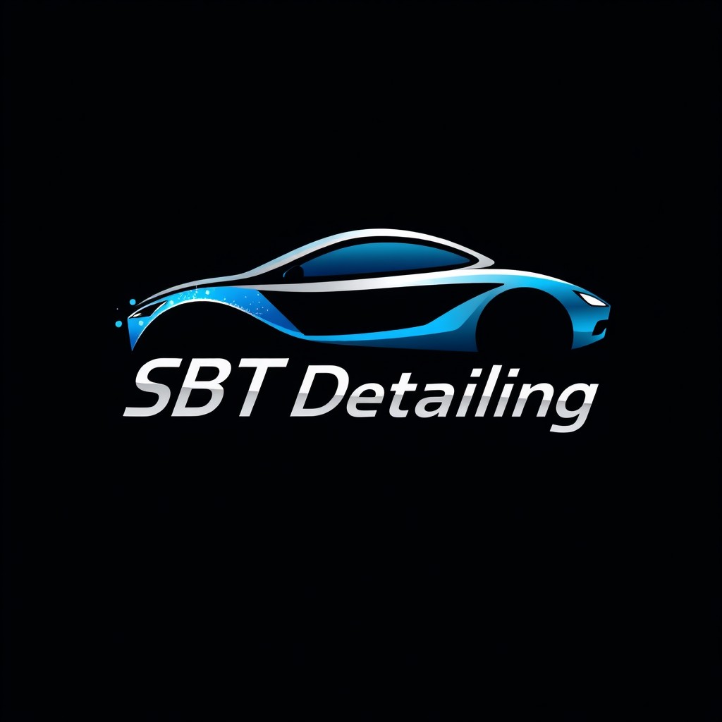 A sleek and modern logo design for an auto detailing service named 'SBT Detailing Auto'