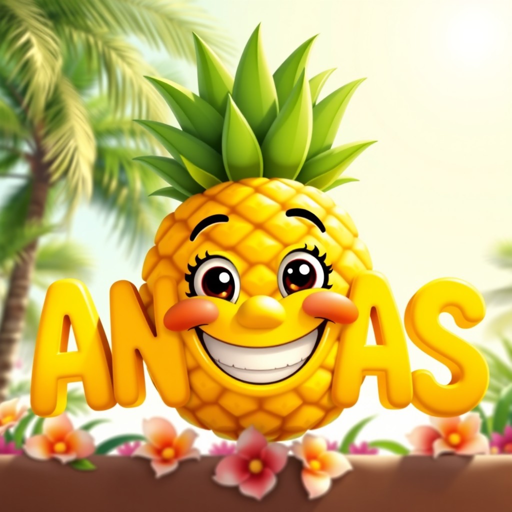 A cheerful, smiling face anthropomorphized into the word 'ANANAS'