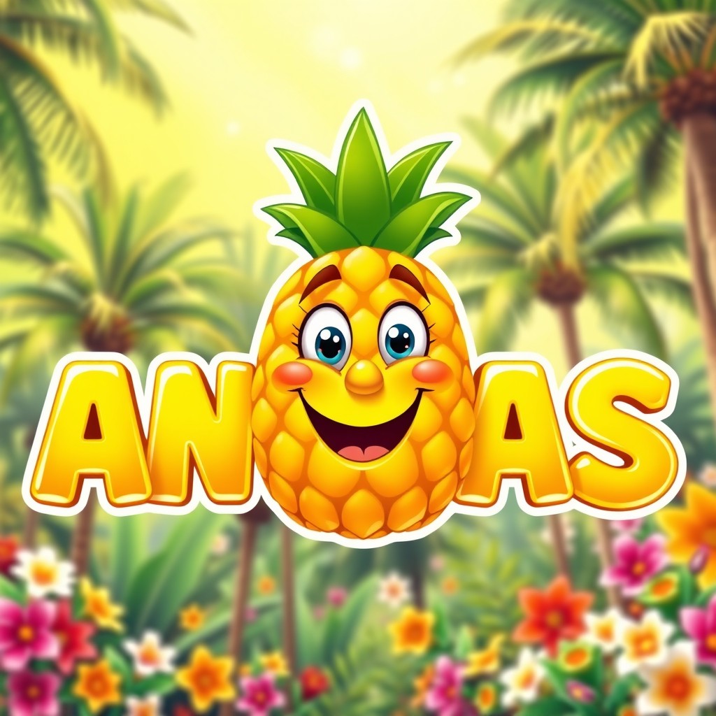 A playful, smiling face integrated into the letters of the word 'ANANAS'