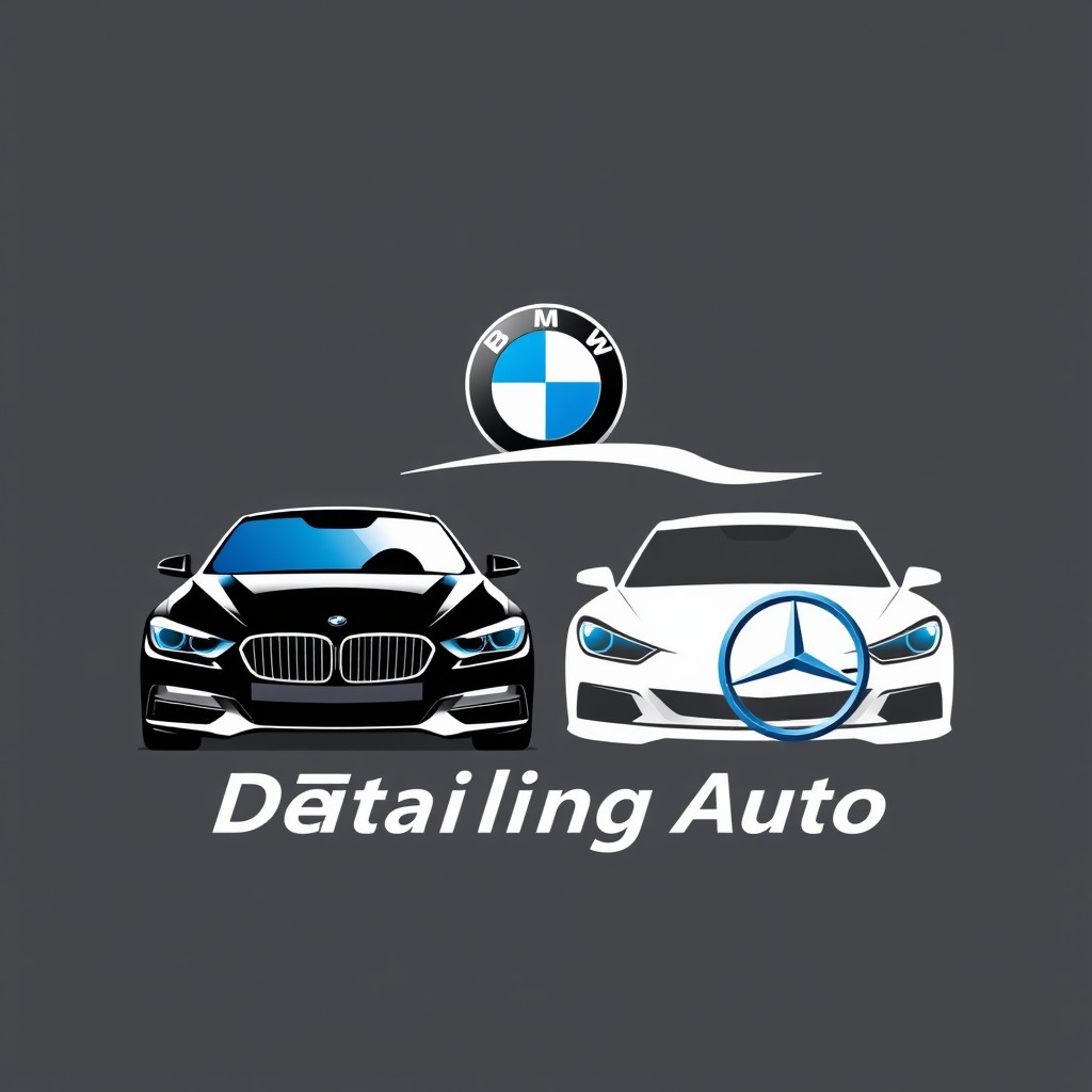 A stylish and modern logo design for 'SBT Detailing Auto', featuring elegant elements representative of luxury car brands like BMW, Audi, and Mercedes
