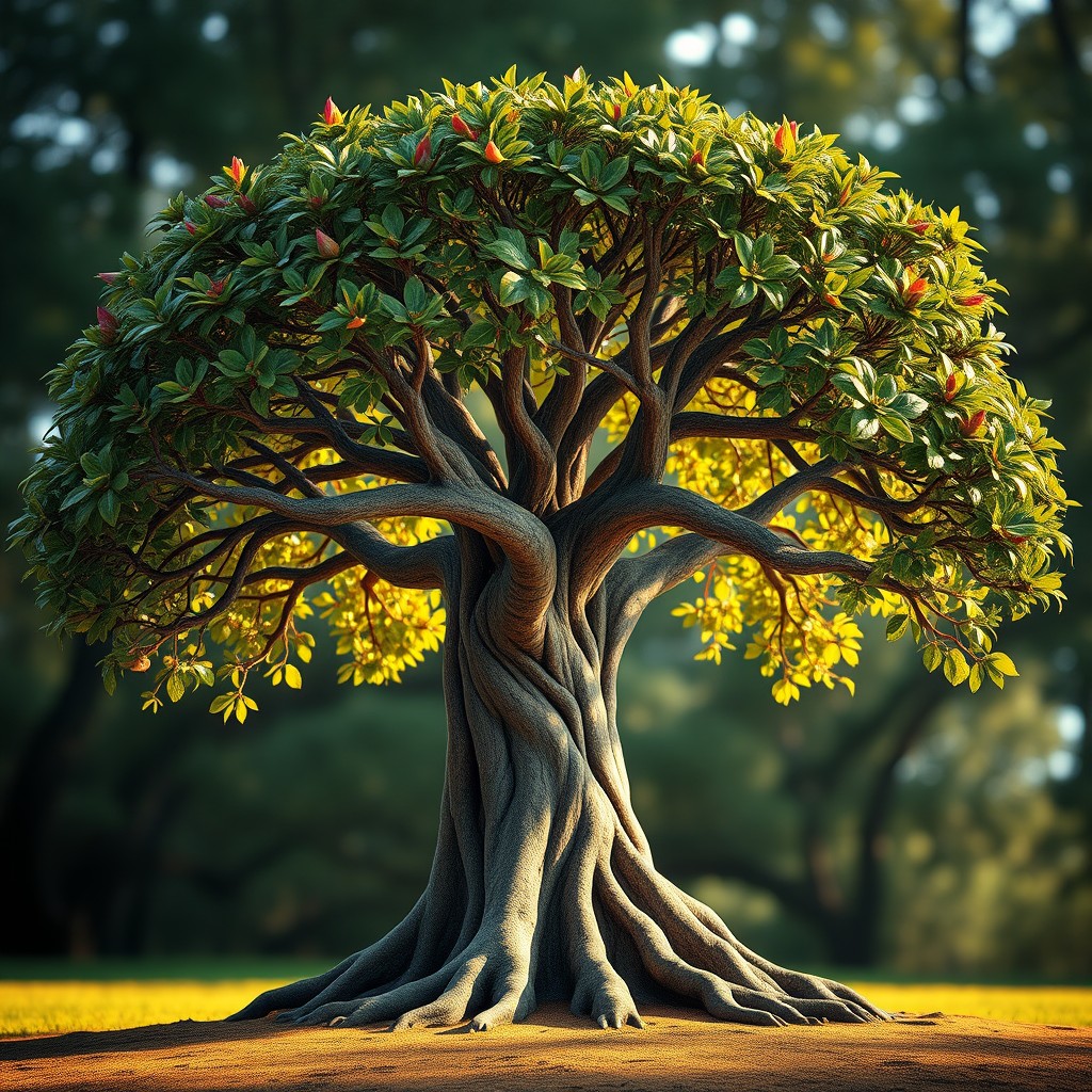 An 8K HD quality depiction of the Tree of Life, blending realism with artistic elements