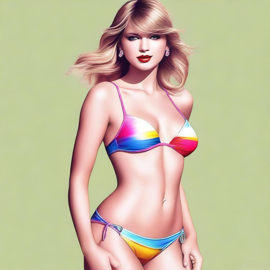 A high-quality digital art image featuring Taylor Swift donning a tasteful bikini