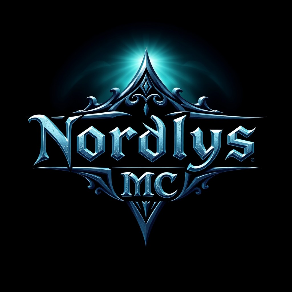 A creative and artistic logo design featuring the name 'Nordlys MC' rendered in an ancient rune style