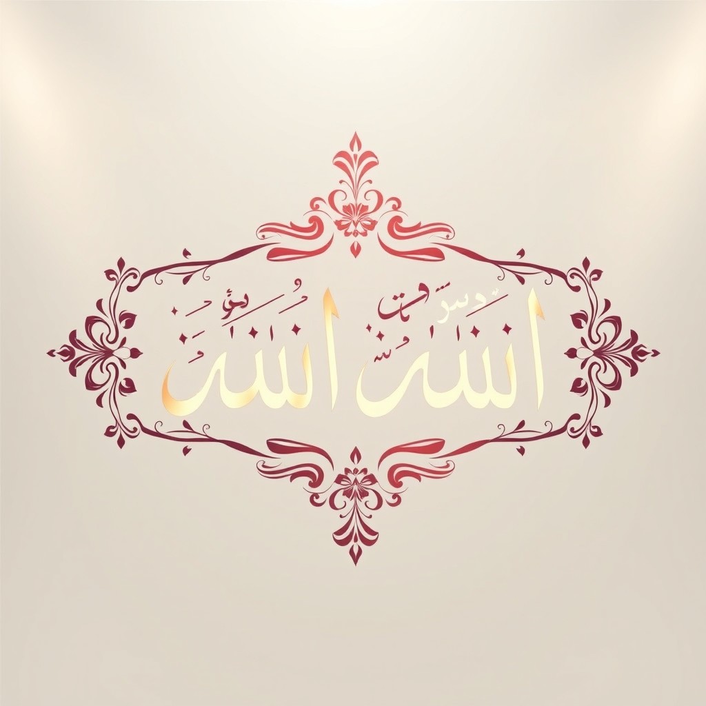 An elegant and beautifully designed artwork featuring two Arabic names, intricately calligraphed in a flowing style, surrounded by decorative elements such as floral patterns and geometric shapes typical of Arabic art