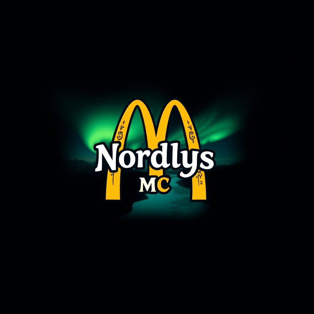 A McDonald's logo creatively reimagined with the name "Nordlys MC" integrated into the design