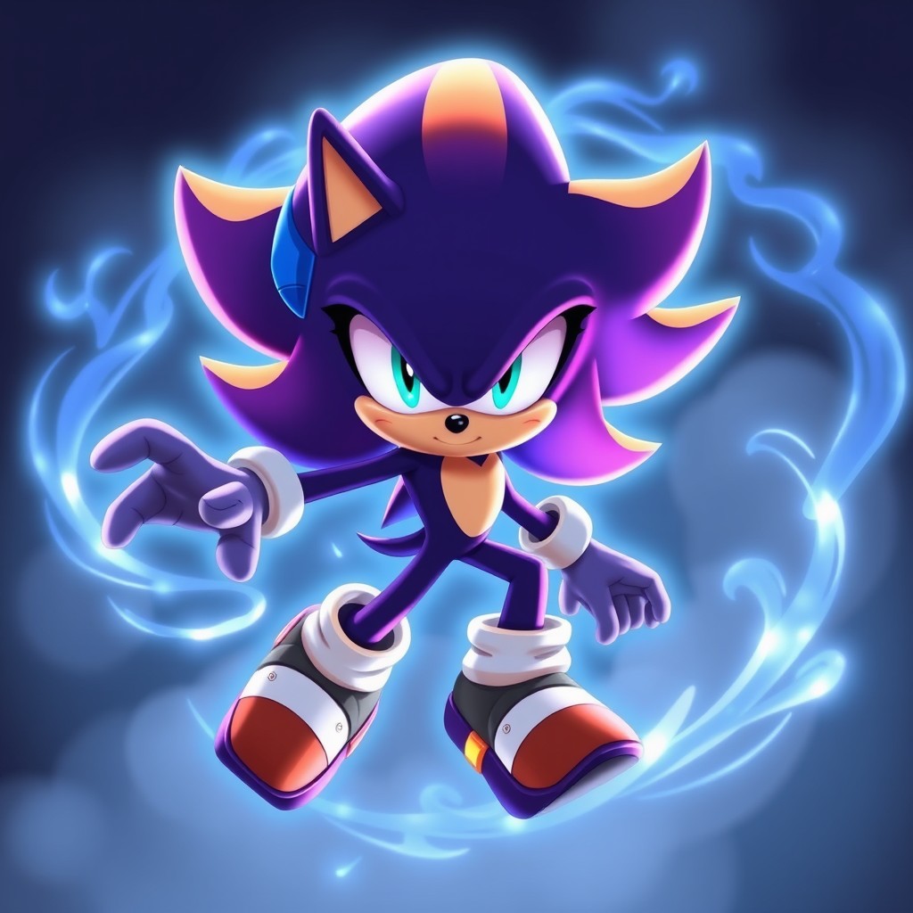A sleek Sonic-style anthropomorphic hedgehog character named SH