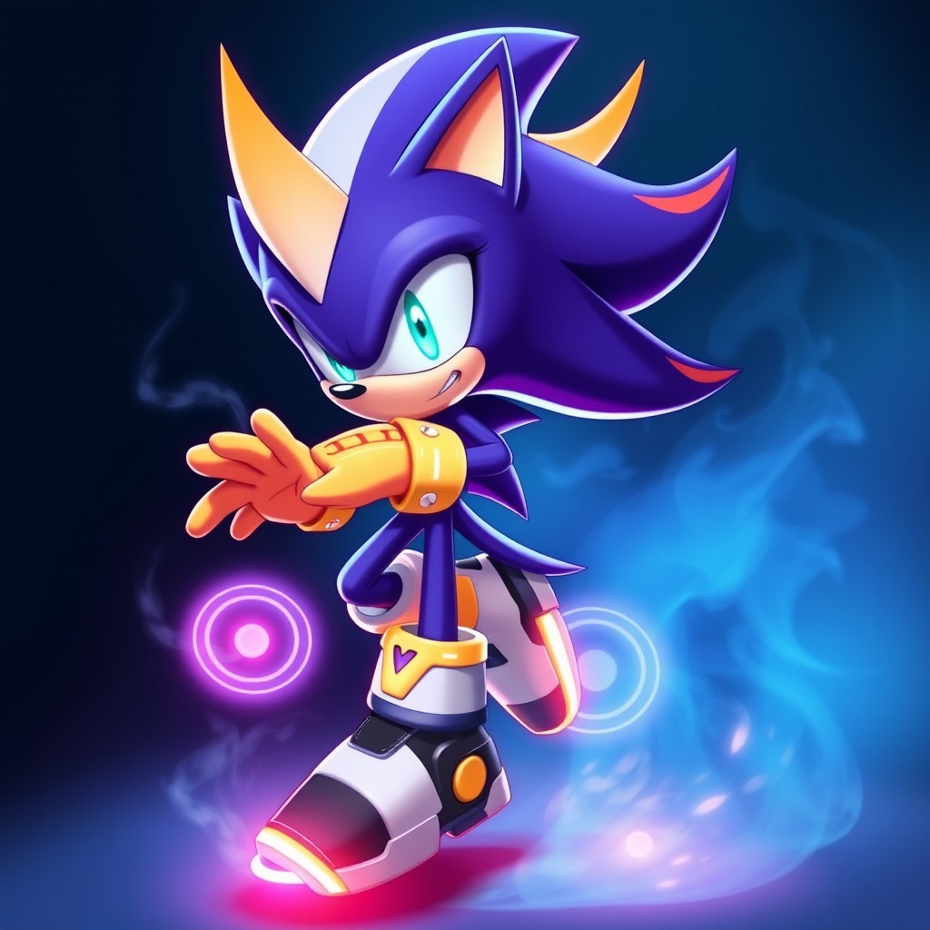 A sleek Sonic-style anthropomorphic hedgehog character named SH