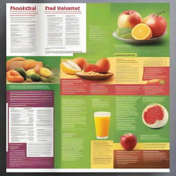 A high contrast brochure with large, readable text. Healthy food items like fruits, vegetables, and lean proteins on one side, contrasted with unhealthy items such as junk food, processed items, and sugary drinks on the other.