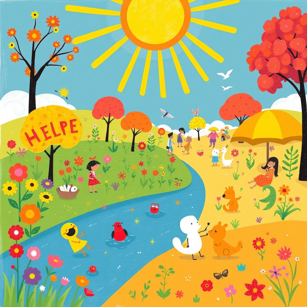 A vibrant summer scene that radiates color, capturing the essence of summer in a playful and imaginative way