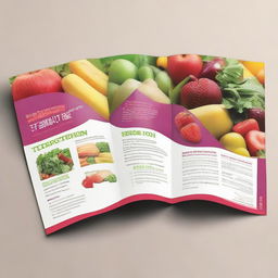 Enhance the contrast brochure featuring oversized, highly legible text. Display healthy foods, namely fruits, vegetables and lean proteins on one side, contrasted starkly against unhealthy food pieces such as junk food, sugary drinks and processed items on another side.